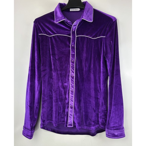 Ranch Dressn Velvet Western Shirt Purple Pearl Snap Rodeo Country Cowgirl XL - Picture 12 of 12